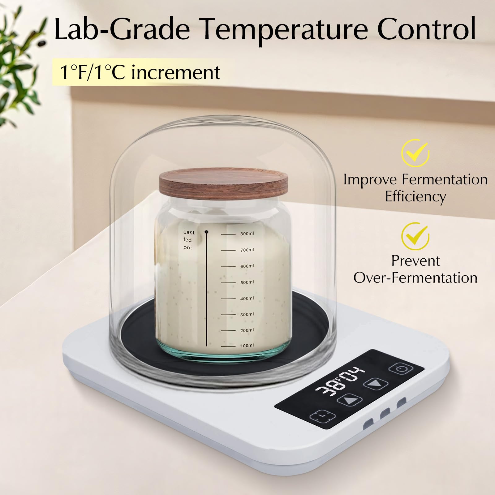 Sauerteigstarterwärmer, Präzise 1°C einstellbar, 21°C -38°C, 12-Stunden-Timer, automatisches Ein- und Ausschalten, Perfekte Temperaturkontrolle für ideale Fermentation, Sauerteig Starter Warmer