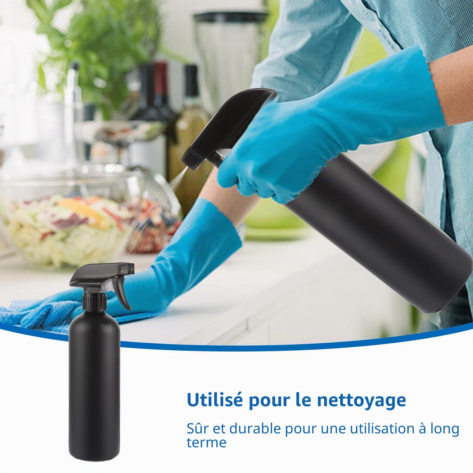 10 x Flacon Spray Vide 500ml, Pulvérisateur à Main Noir, Bouteille Vide Spray Réutilisable pour Jardinage, Ménage, Plantes et Cheveux, Conception Ergonomique