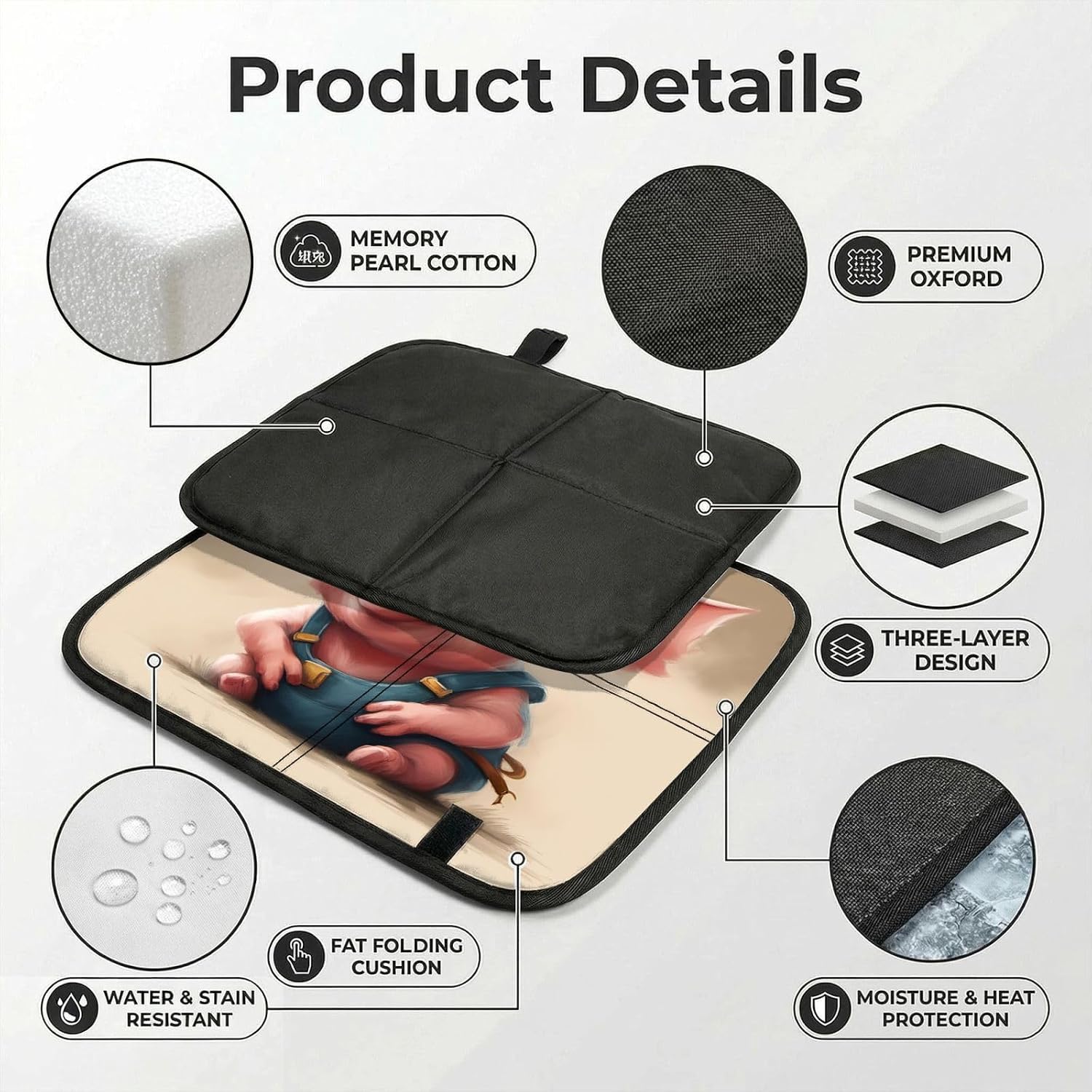Naughty Pig Baby Print Foldable Seat Pad Comfy Seat Cushion Portable Travel Seat Cushion for Airplane Easy to Store