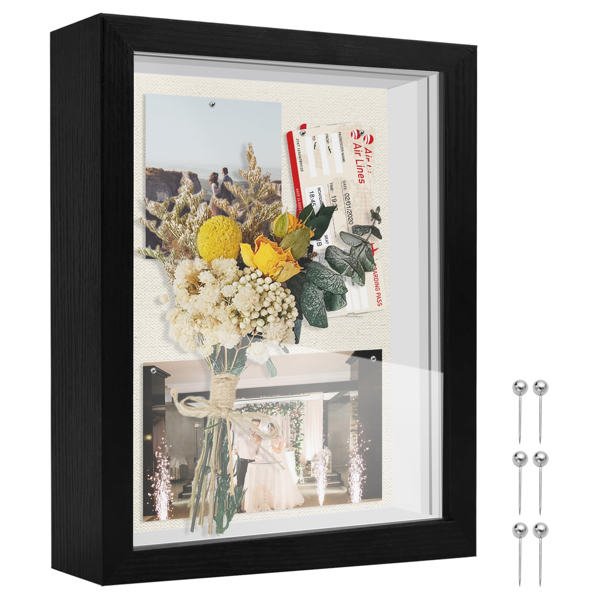 Photo 1 of TOUYINGER 8x10 Shadow Box Frame Display Case with Soft Linen Back, Display Case Box for Memorabilia, 3D Items, Wedding Memories, Crafts, Tickets and Photos (Black, 8x10)