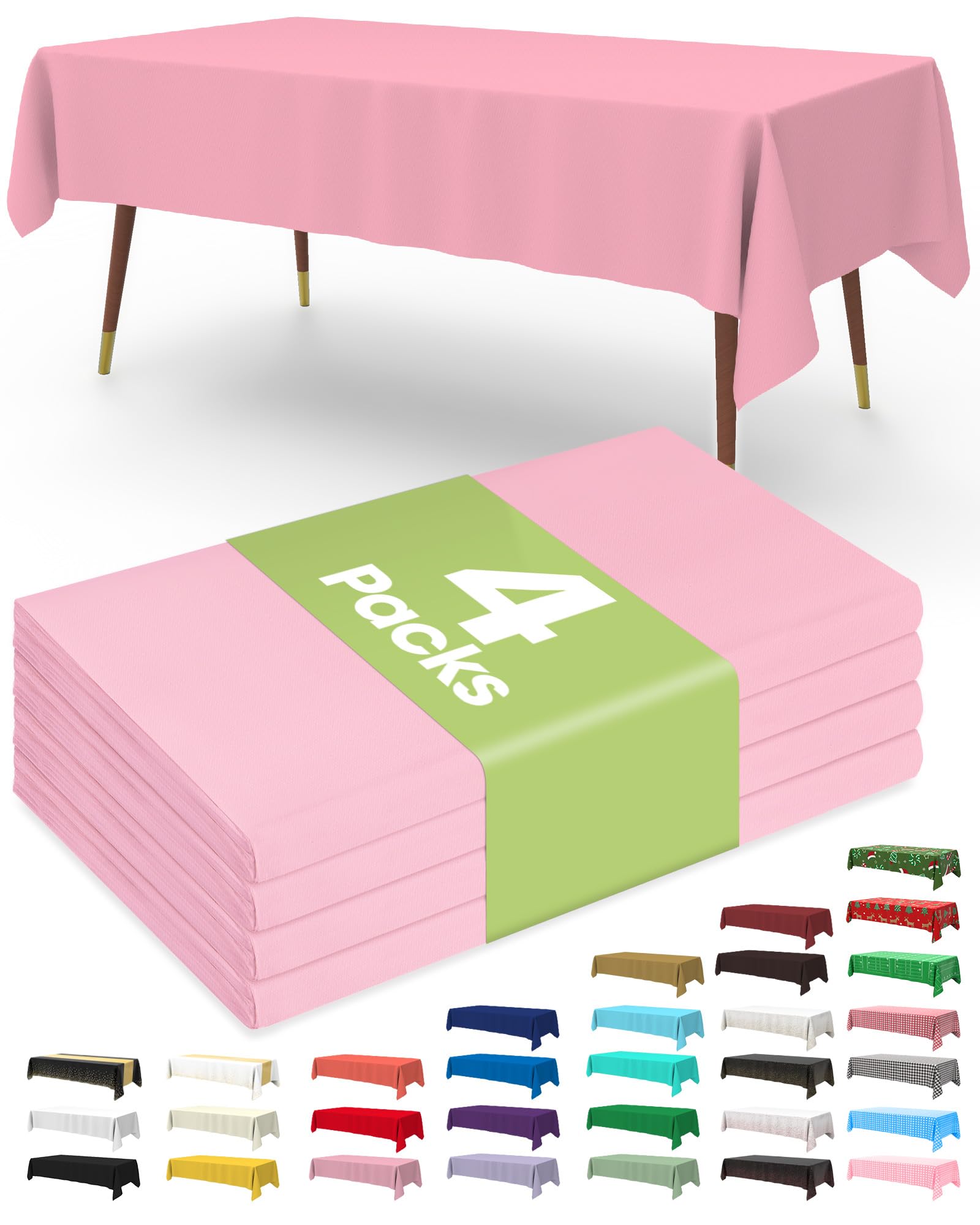Pureegg Plastic Table ClothDisposable 4 Pack, 50 x 104 Inch, Party, Picnic, Wedding, Decorative Tablecloths, Rectangle, Plastic Cover, Leakproof & Sturdy, Pink-image-29