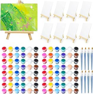 8 Set Mini Acrylic Paint Set, Mini Canvas Painting Kit, Small Canvas with Easel, Acrylic Paints,Brush, Minis Easel with Canvases for Kids Adults Classroom Birthday Painting Party (6 x 8Inch)