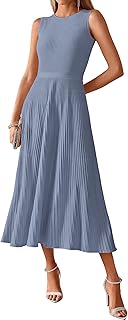 Women Tank Midi Dress Summer Crewneck Sleeveless Pleated A Line Business Casual Formal Sweater Spring Dresses 2026