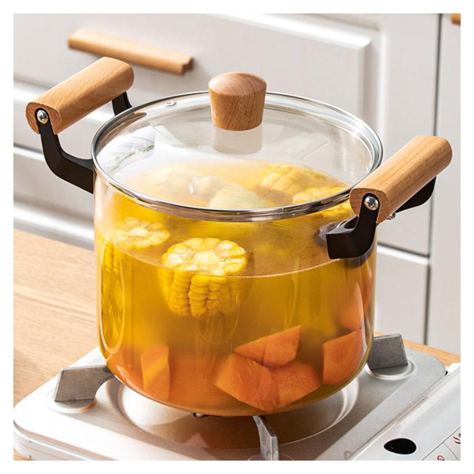 Odporny na wysokie temperatury szklany garnek do zupy z pokrywką, przezroczysty garnek do duszenia mleka, warzyw, makaronu, 4,5 l