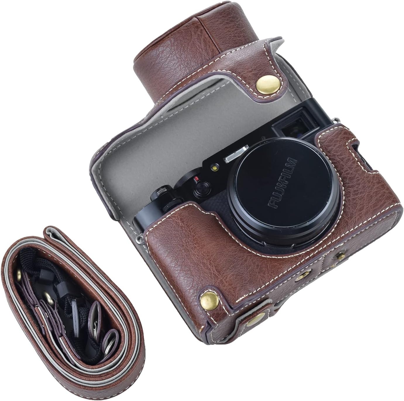 Rieibi X100V Camera Case - Retro Leather Case for Fujifilm X100V Digital Camera - Protective Case with Strap and Grip Case - Brown