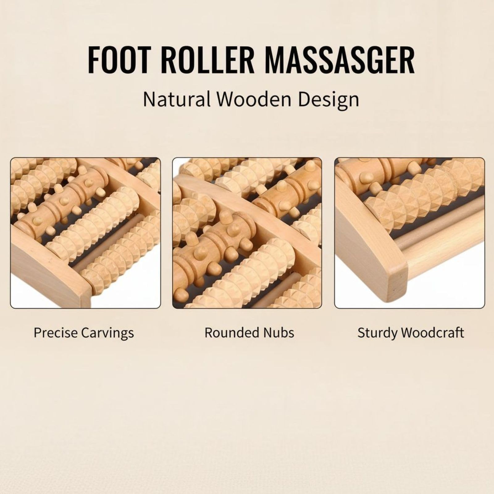 Holz Fußmassagegerät, 5-reihiger Akupressur-Fußroller, Fußgewölbe-Design, Durchblutungsförderung, tragbares Fußpflege-Werkzeug, Muskelentspannung