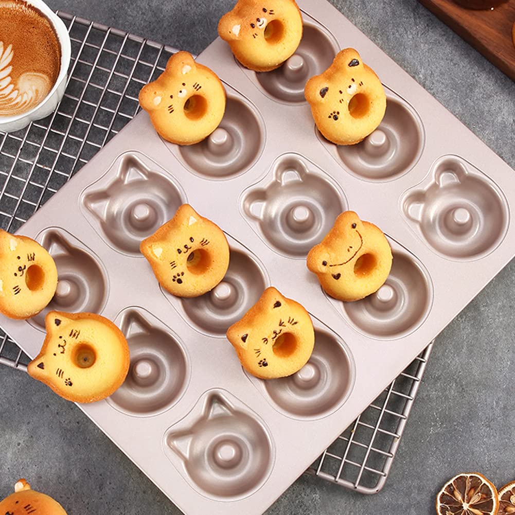 Molde para Hornear Pasteles con Forma De Panda De Gato De Dibujos Animados De 12 Tazas, Bandeja Antiadherente para Hornear Pasteles Estriados, Molde para Galletas, Galletas, Magdalenas Y Magdalenas