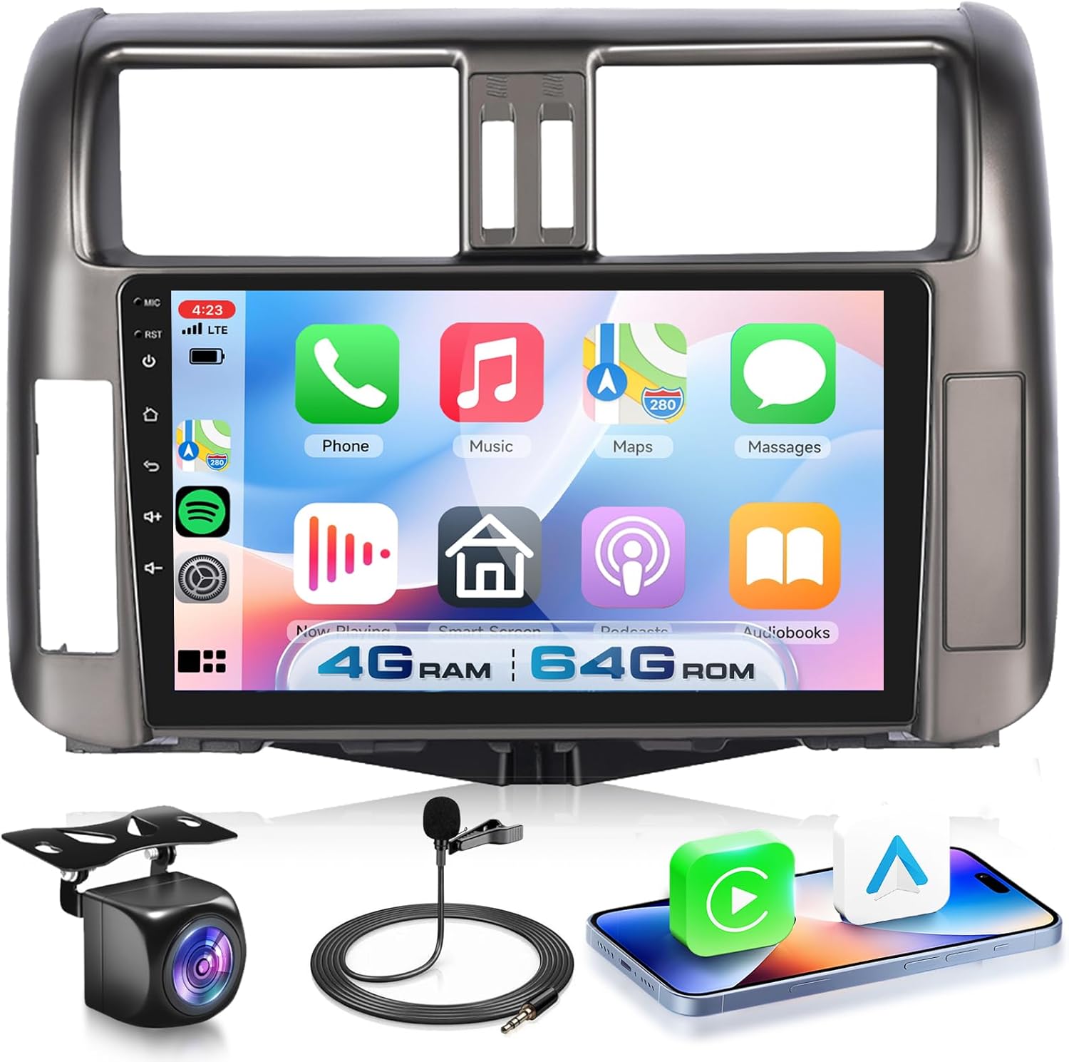 4G+64G Android 15 Car Stereo for Toyota Prado 2010-2013 with Wireless Carplay Android Auto, 9 Inch 1280 * 720 Touch Screen GPS/WiFi/Bluetooth 5.0/ FM/32EQ/ SWC/Backup Camera