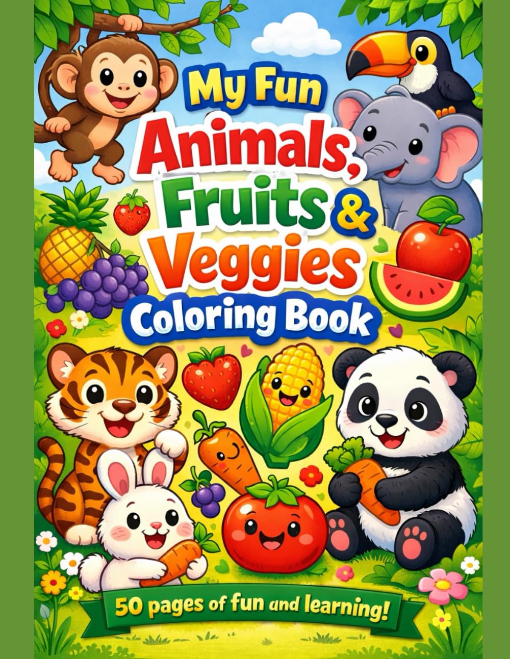 My Fun Animals, Fruits & Veggies Coloring Book: 50 Fun Pages for Kids Ages 4–12