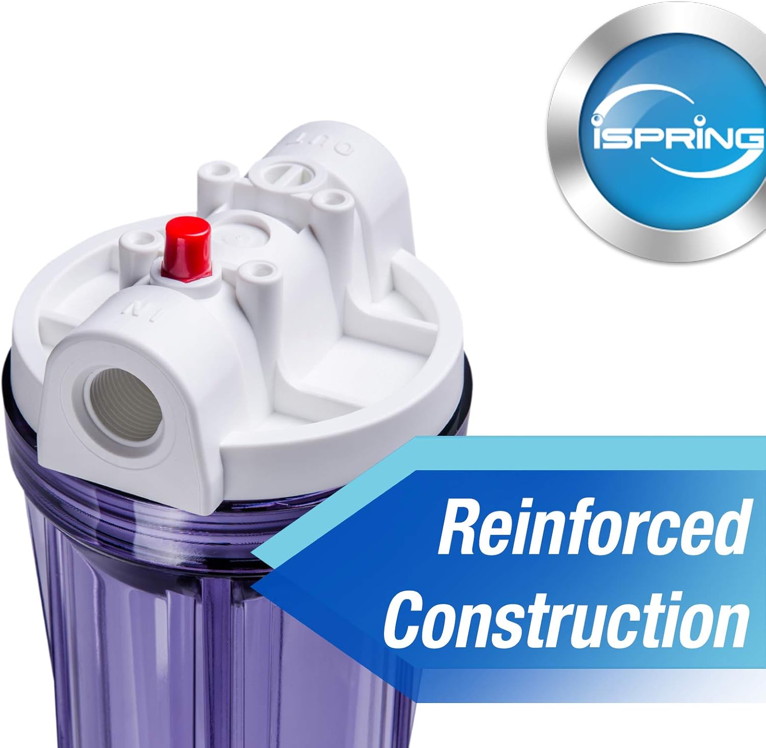 iSpring HC14+ FP15X2 Whole House Transparent Water Filter Housing 10" x FNPT Inlet/Outlet with 2 PP Filters (5 Micron), 1/2", Clear