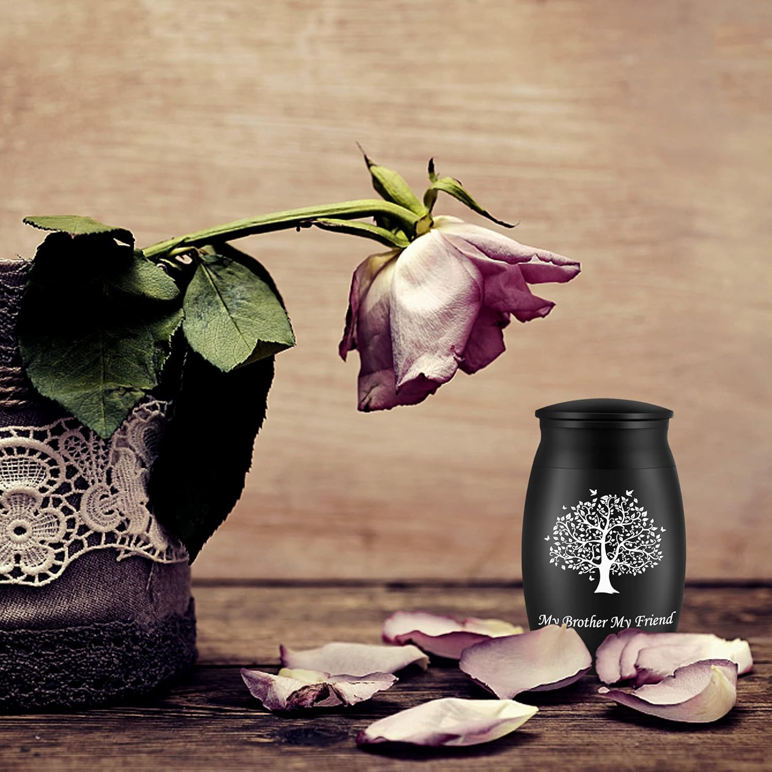 Personalized Custom Engraving Text Small Cremation Urns, Handcrafted Beautiful Keepsake Urn for Funeral, Peaceful Decorative Urns for Human Ashes, Tree of Life Urn to Sharing Memorial Brother