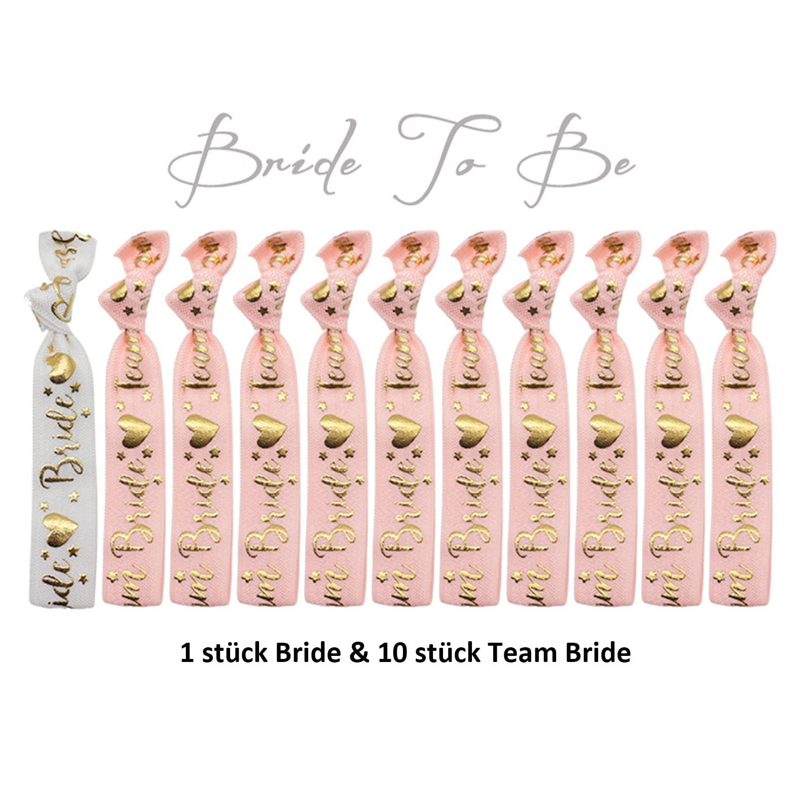 Set Braccialetti Team Sposa - Fascette Elastiche Con Scritta Dorata, Per Addio Al Nubilato, 1 Sposa + 10 Damigelle - Foto 13