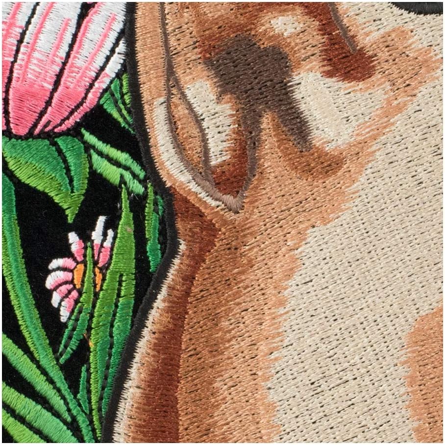 PatchStop Mountain Lion Flowers Tan Iron On Patches for Clothing Jeans - 6.75x9in Large DIY Sew On Back Patch for Jackets Bags - Embroidered Decorative Wild Animal Patches