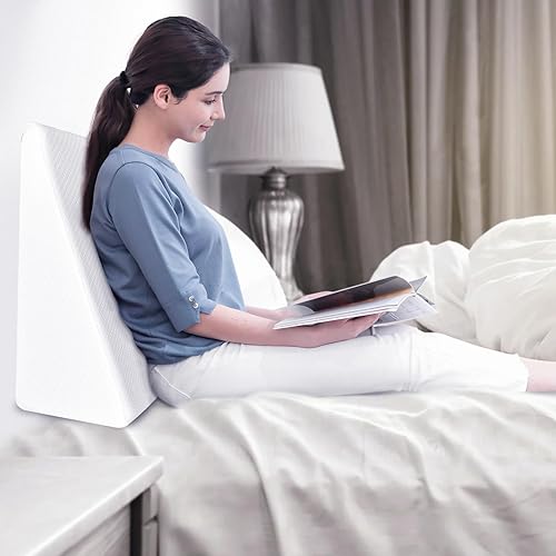 Miniatura 8 de Almohada de cuña con parte superior de espuma viscoelástica para dormir, almohada triangular de soporte elevado de 12 pulgadas para leer y