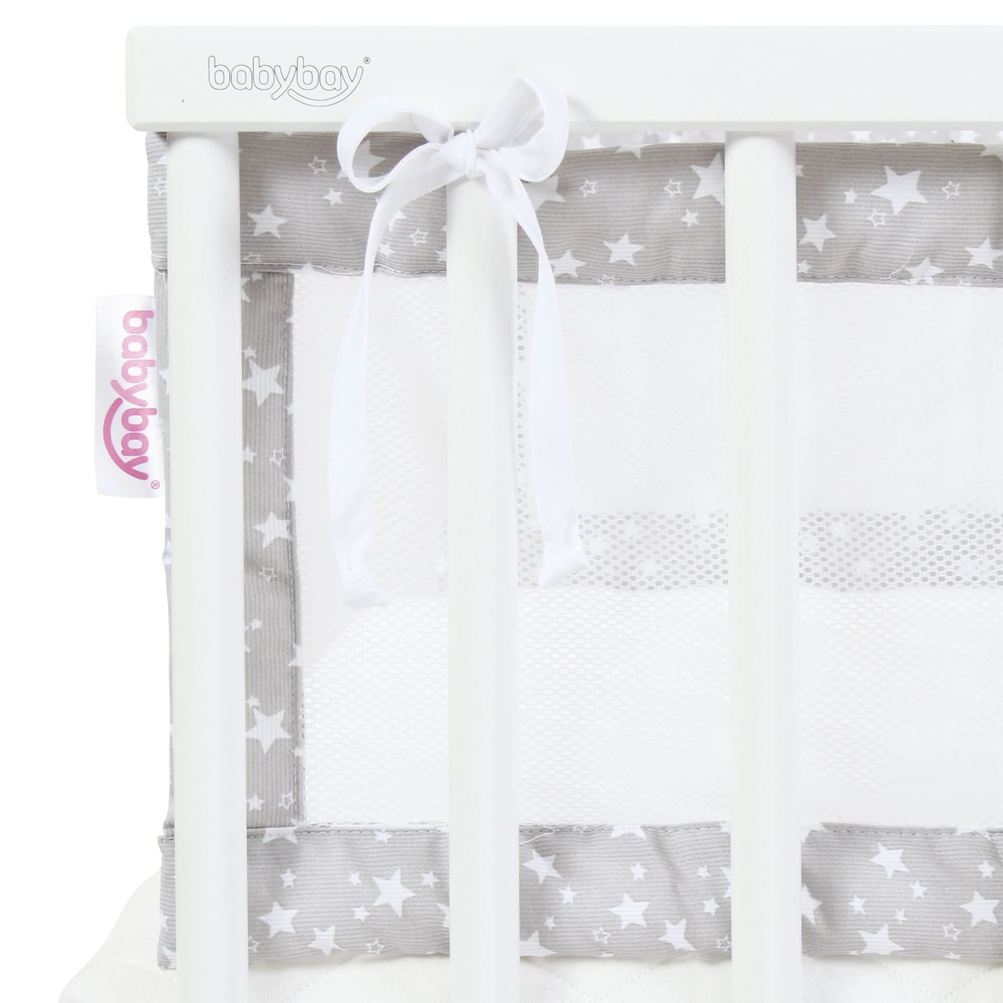 Babybay Babynest Mesh-Piqué Suitable For Model Maxi, Boxspring, Comfort And Comfort Plus, Pearl Grey Stars White - 200 g