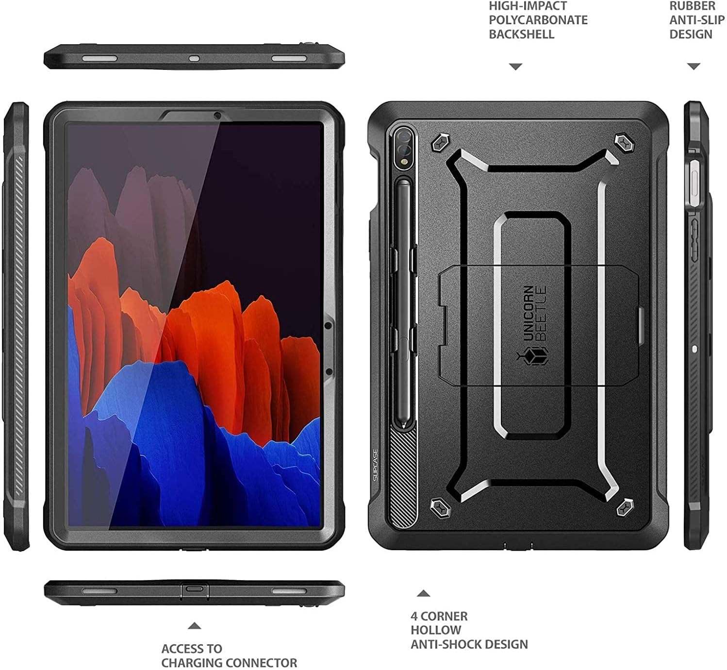 SUPCASE Unicorn Beetle Pro Series Case Designed for Samsung Galaxy Tab S8 (2022) / Galaxy Tab S7 (2020), with Built-in Screen Protector & S Pen Holder Full-Body Rugged Heavy Duty Case (Black)