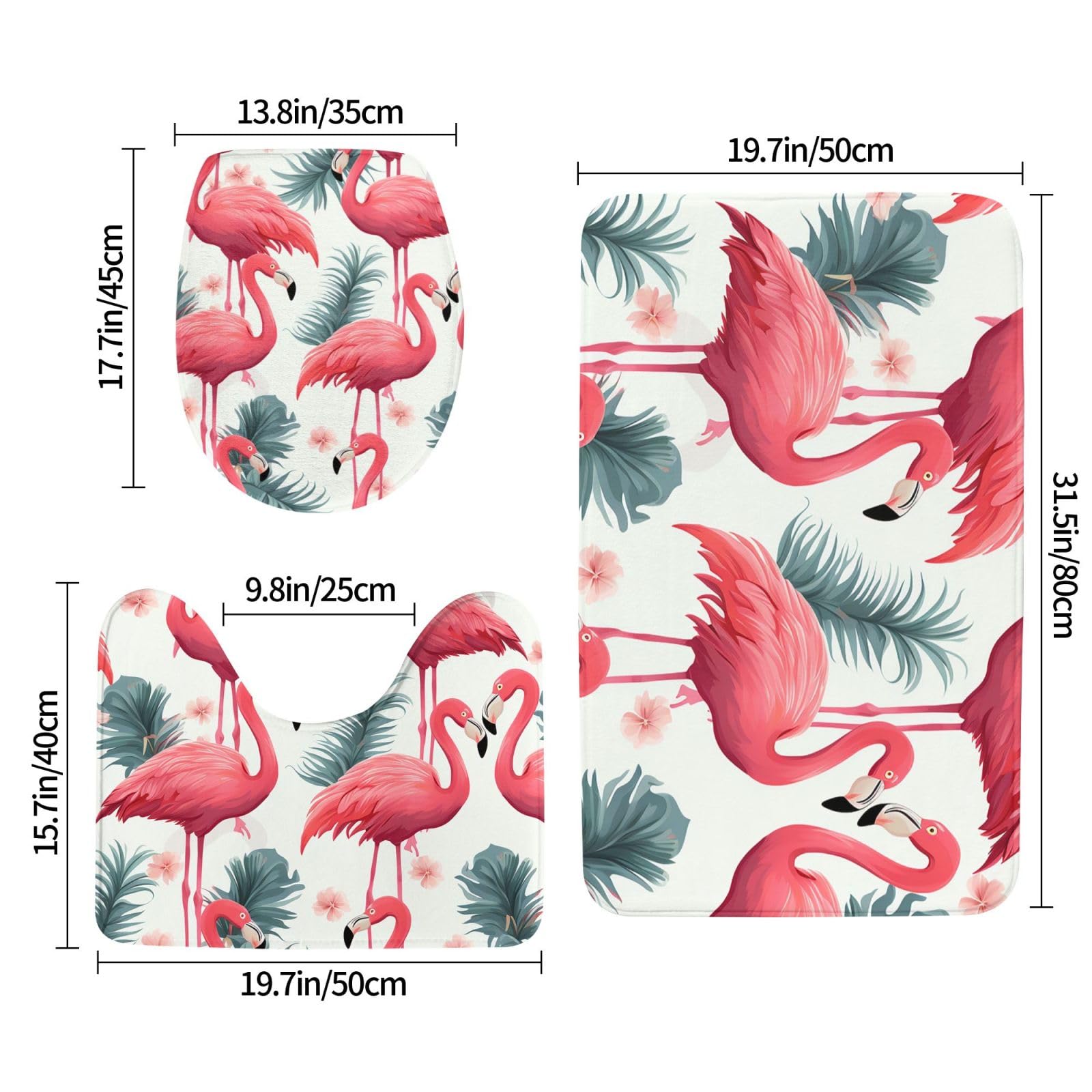 Set di 3 tappetini da bagno con motivo fenicottero rosa in flanella morbida antiscivolo con coperchio per la decorazione della casa