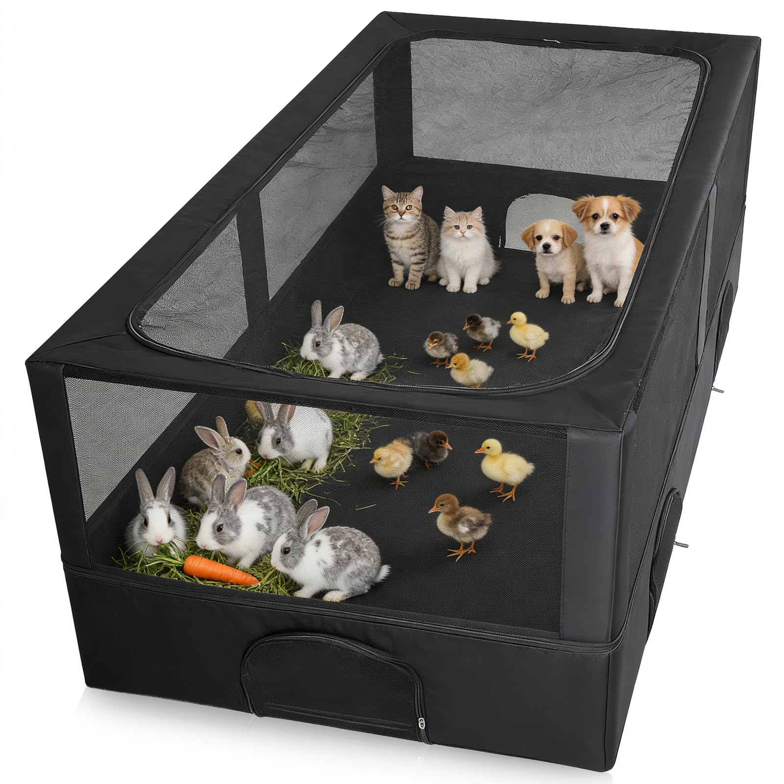Parc pour Animaux Pliable 162 x 80 x 81 cm, Enclos Intérieur Extérieur Imperméable Grand Format, Cage pour Chiots, Chatons, Lapins et Petits Animaux, Structure en Acier, Portable et Facile à Installer