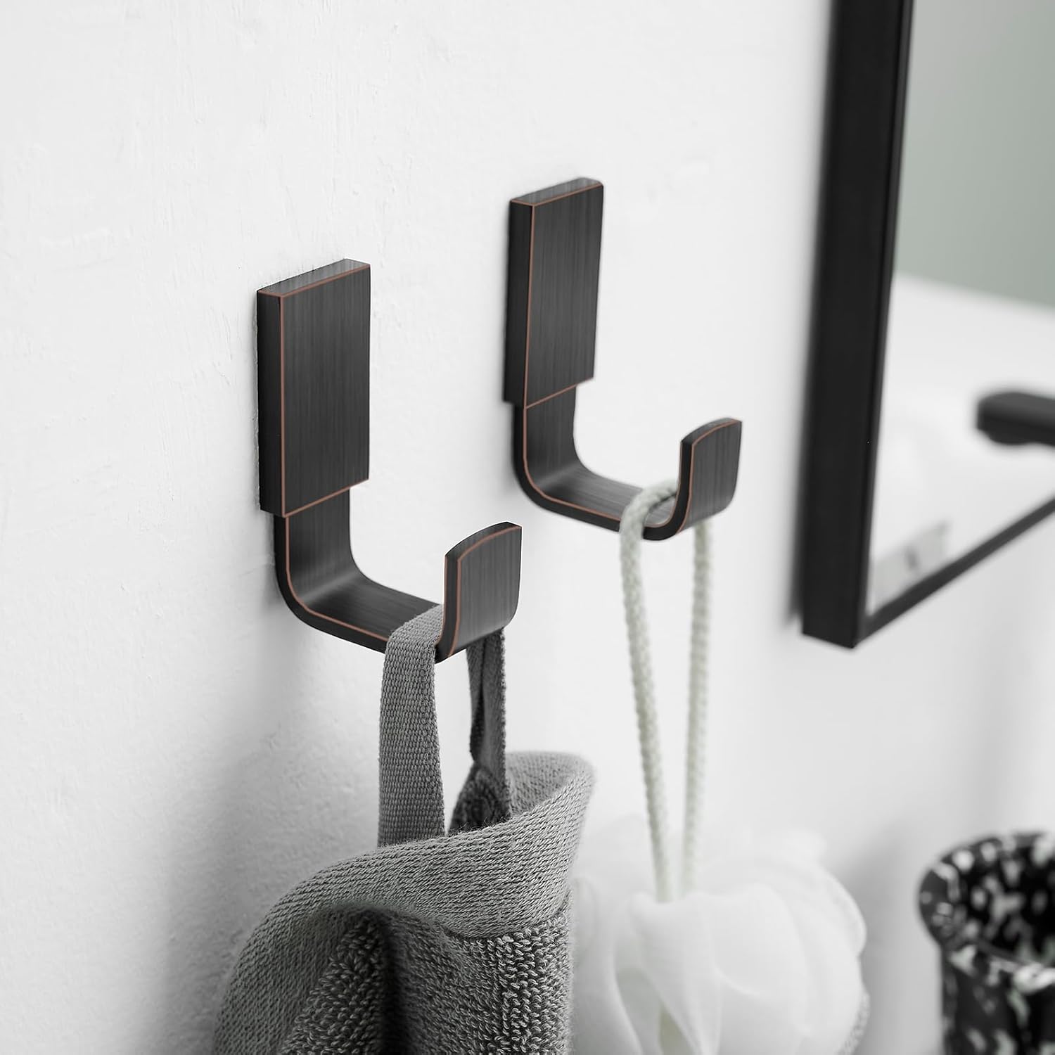 BESy Brass Clothes Hook Single Towel Hook for Bathroom Kitchen Garage Square Style Robe Hooks Coat and Hat Hook, Wall Mounted with Screws, Two Packs, Oil Rubbed Bronze