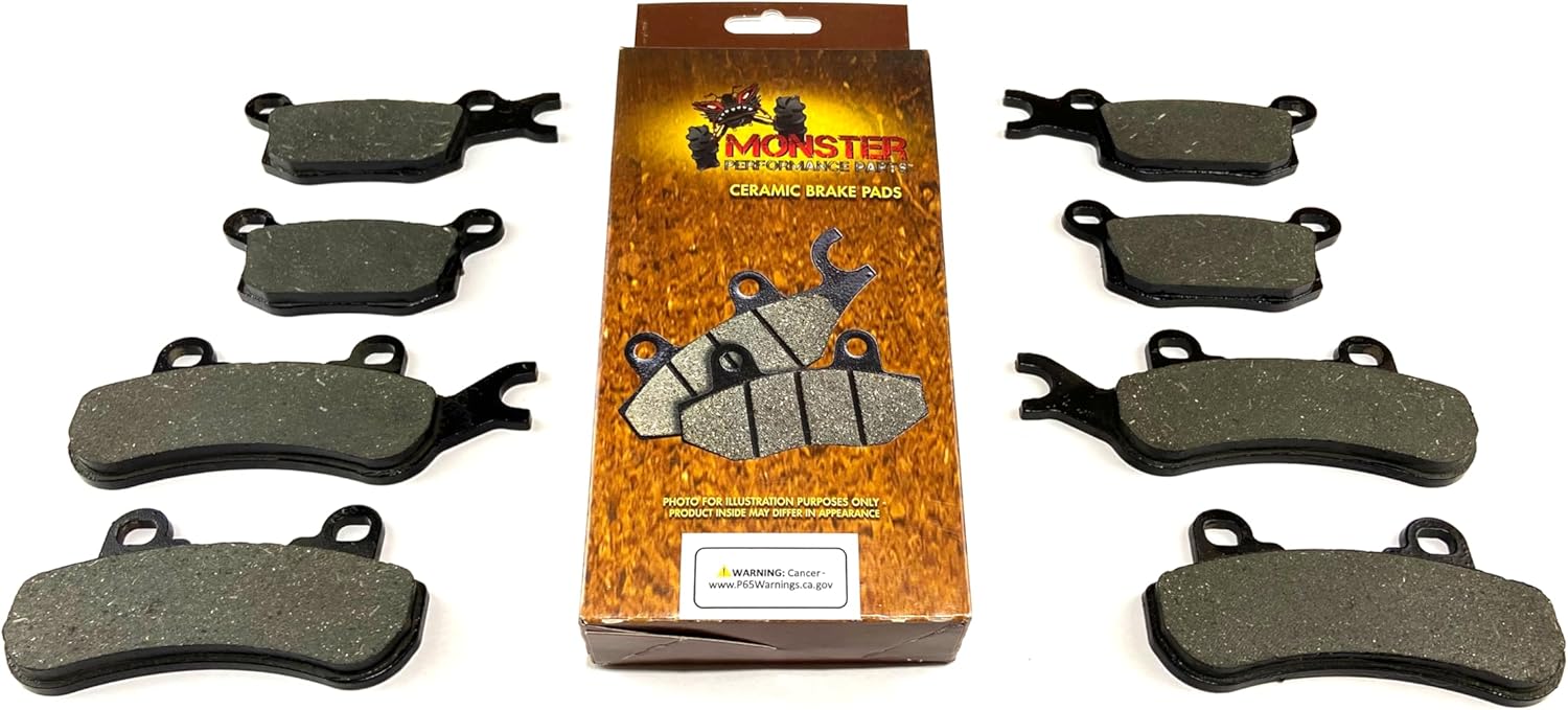 Monster Performance Full Brake Pad Set for Can-Am Defender HD8 & HD10 Front & Rear Ceramic Quiet Braking Low-Dust All-Weather Quality Tested