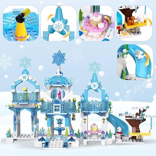 Miniatura 3 de Dream Girls - Bloques de construcción de castillo de princesa, juguetes de construcción de castillo de hielo para niñas, palacio de hielo con 2