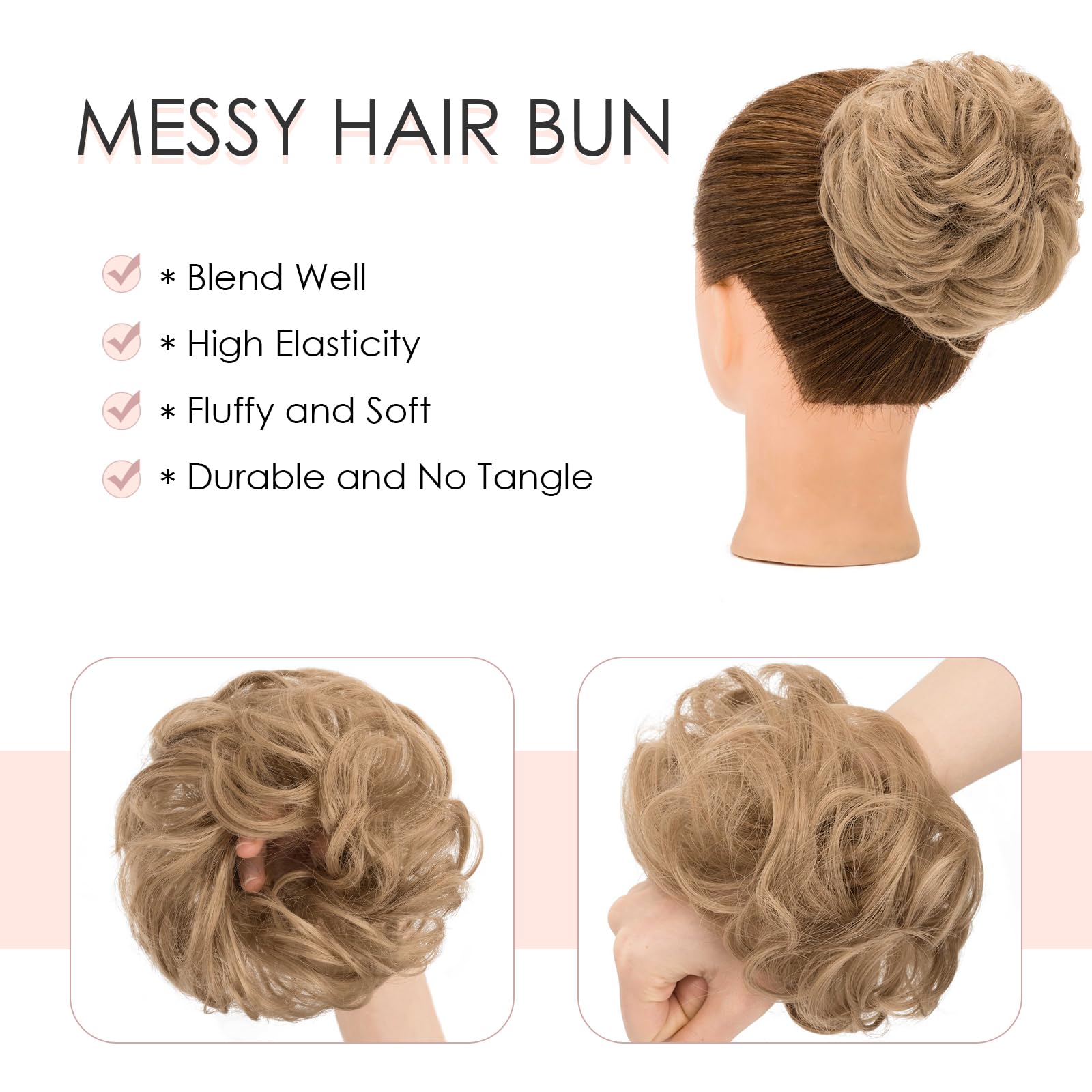 Messy Hair Bun Hair-Scrunchies Extension Curly Wavy Thick Synthetic Chignon for women Updo Hairpiece Ponytail HairAccessories 25g,Dark Blonde - Image 4