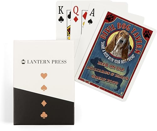 Lantern Press Cartel vintage de Devil Dog Tavern, Basset Hound (52 cartas de juego, baraja de cartas de tamaño póquer con comodines)