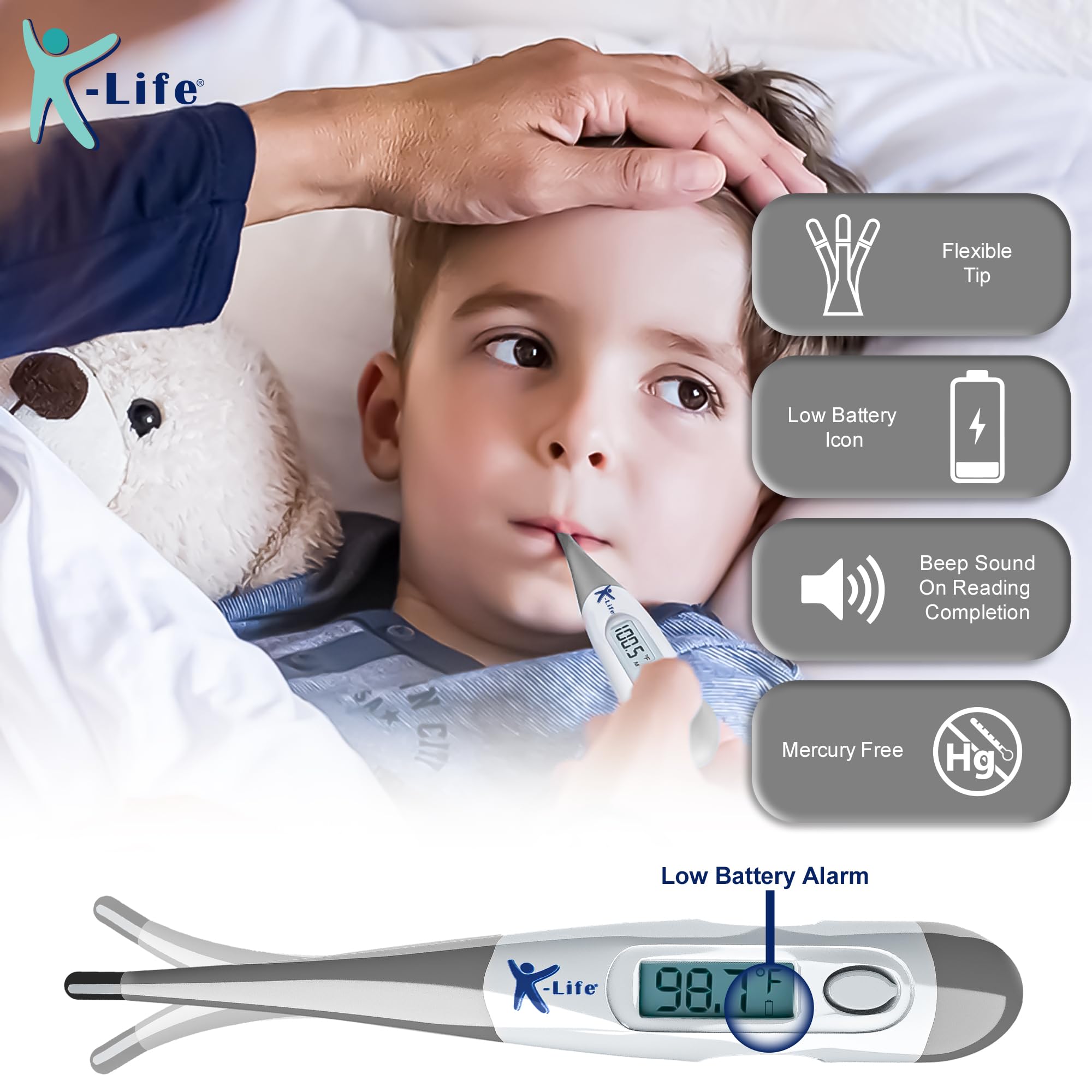 K-Life Flexible Tip Digital Thermometer for Kids & Adults | FDT-101(Grey) 2