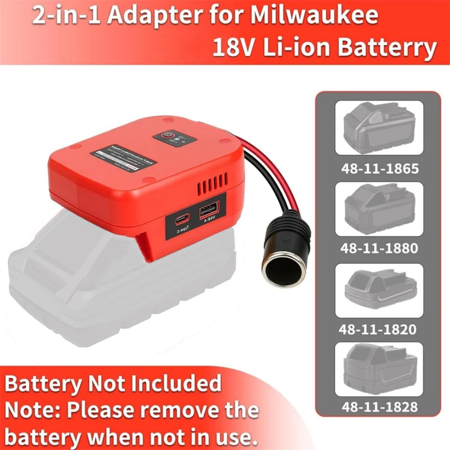 18V to 12V Step-Down Converter for Milwaukee 18V for Power Battery Adapter Wheel, with USB & Type C, DC 12V 10A 120W Buck Converter Regulator for RC Cars, DIY Projects, Car Appliance