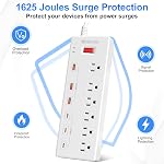 Power Bar, HITRENDS Surge Protector with 6 AC Outlets & 6 USB Ports (3 USB-C & 3 USB-A), 20W PD Fast Charging USB-C, 6 Ft Flat Plug Extension Cord with Multiple Outlet, 1625W/13A, for Home Office