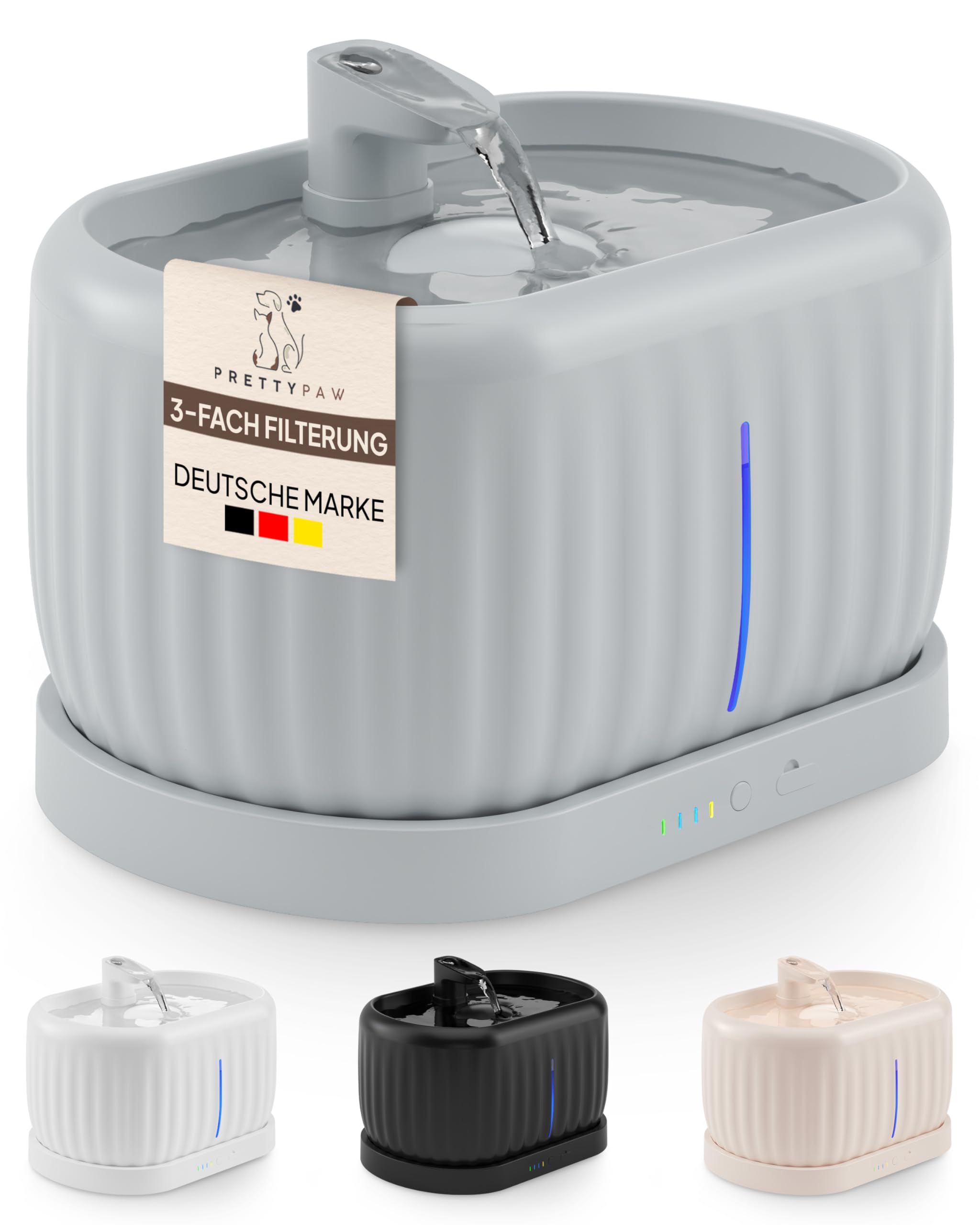 Pretty Paw Kabelloser Katzentrinkbrunnen mit Bewegungssensor, 3L – Sehr leise, Akku-Betrieb mit 3 Modi – Pure Flow Max
