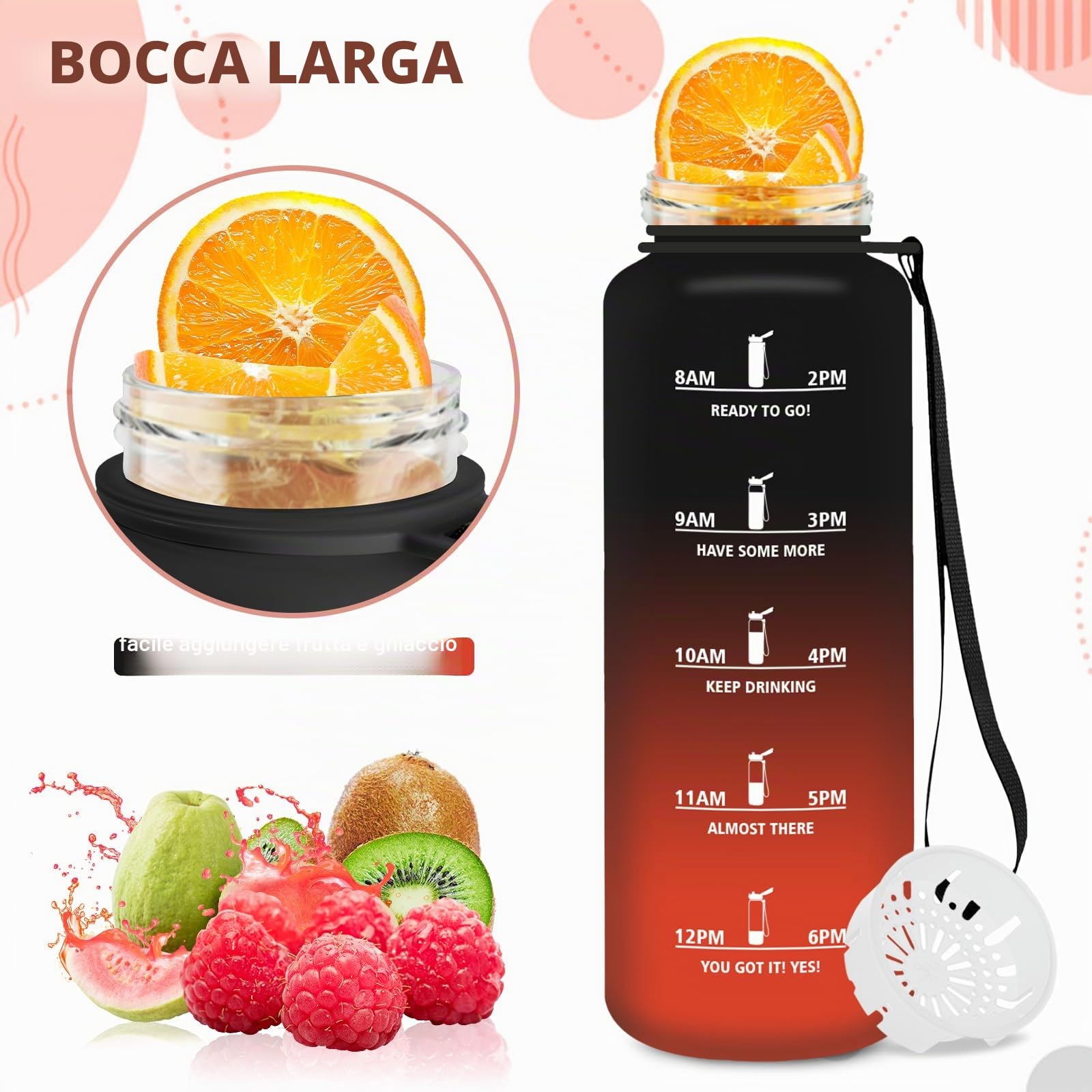 Borraccia 1.5 litri, Borraccia Palestra a Prova di Perdite, Bottiglia Motivazionale con Indicatore del, Facile Pulizia, Borraccie Sportiva con Filtro per Bici, Yoga, Corsa