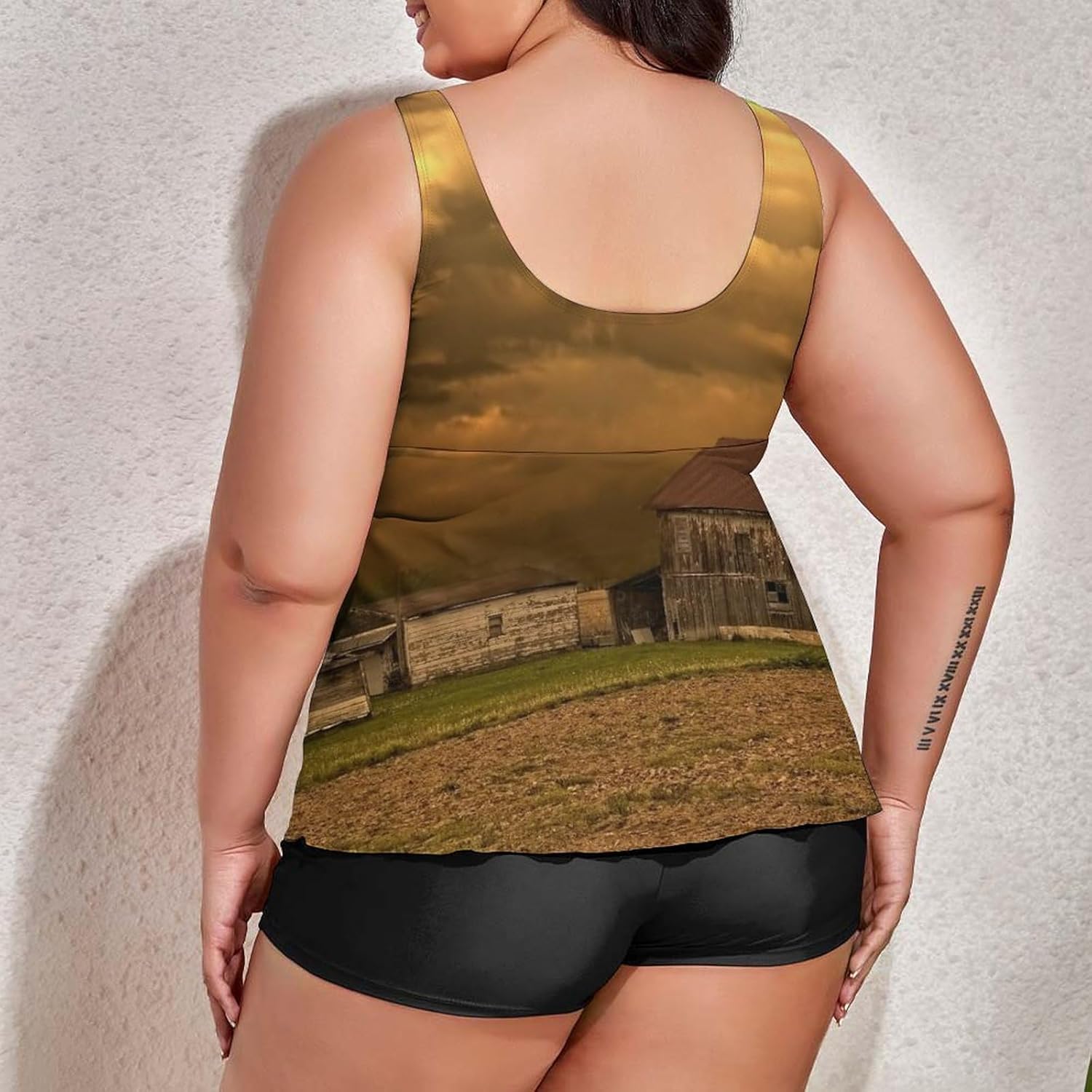 Womens Plus Size Tankini Swimsuits with Shorts Bananas Fruit Two Piece Bathing Suit Summer Fruit Swimwear Tummy Control