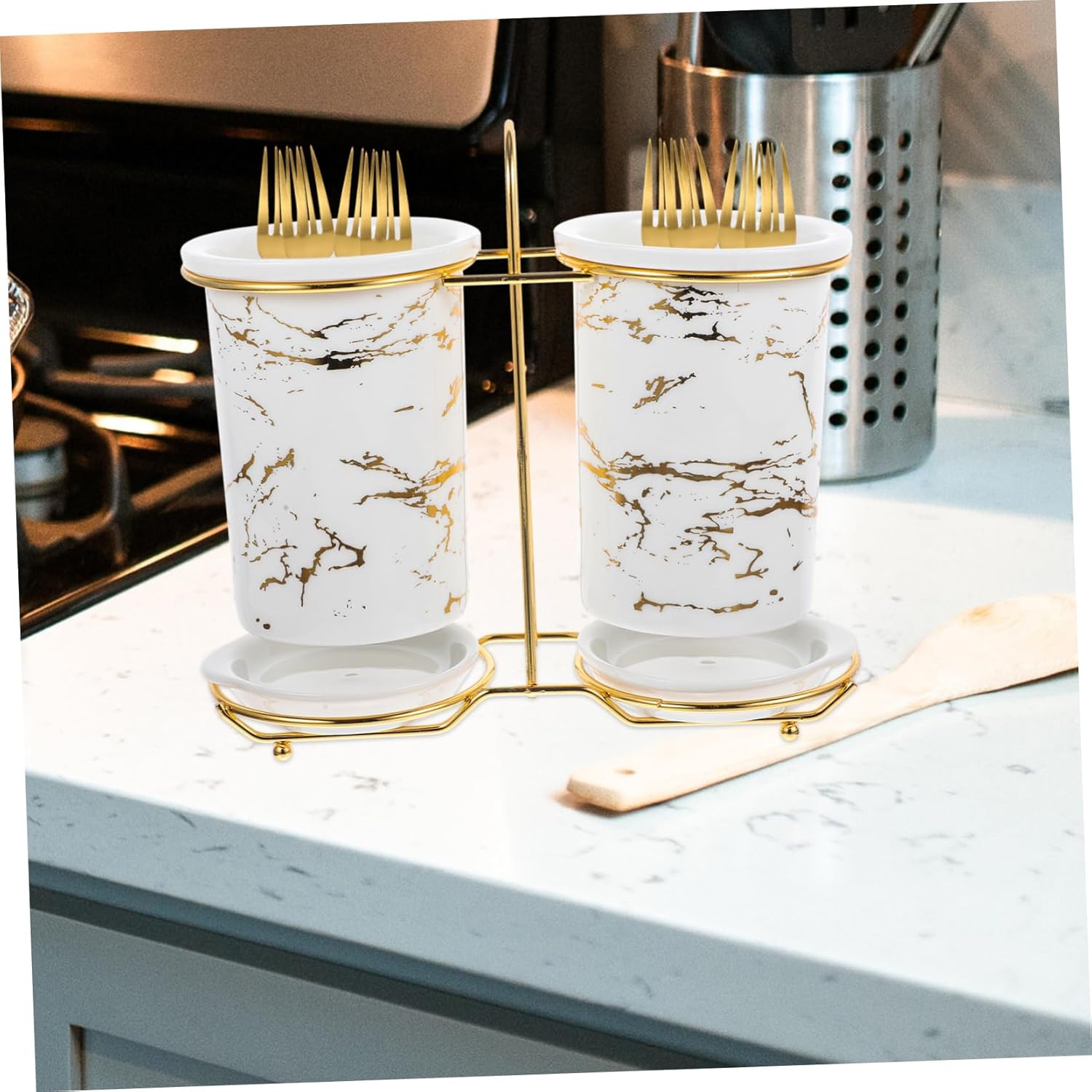 OUNONA Fork and Spoon Storage Rack Silverware Tray Organizer Modern Design Chopsticks Holders Ceramic Cutlery Organizer