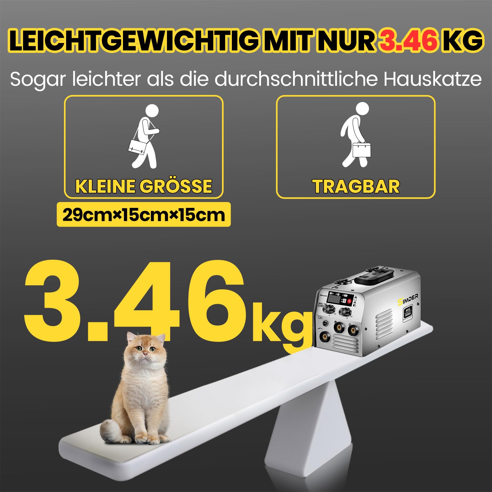 SSIMDER FüLldraht SchweißGeräT Ohne Gas 140A 230v, 3 In 1 (Flux Mig/Mma/Lift Wig) Igbt Inverter, Leicht Und Kompakt (3,65 Kg), FüR Heimgebrauch, Werkstatt, Auto, Landwirtschaft Und Garten