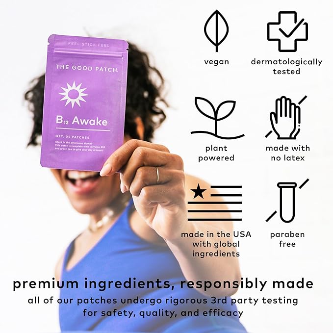 The Good Patch B12 Awake Patch, Natural Patch with Caffeine, B12, and Green Tea Extract, Plant Powered Wearable Wellness, Helps to Promote Energy (24 Total Patches)