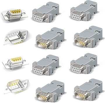 lkelyonwey Db9 Solder Type Connector Adapter Kit Gold Plated Joints 9 Pin Female to Male D-Sub Connectors Assortment Couplers with Plastic Hoods 4 Sets of Male and Female