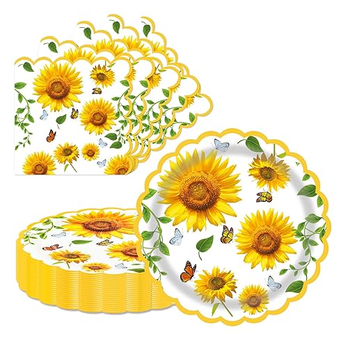 40 Pcs Sunflower Party Dessert Plates and Napkins Sets Fall
