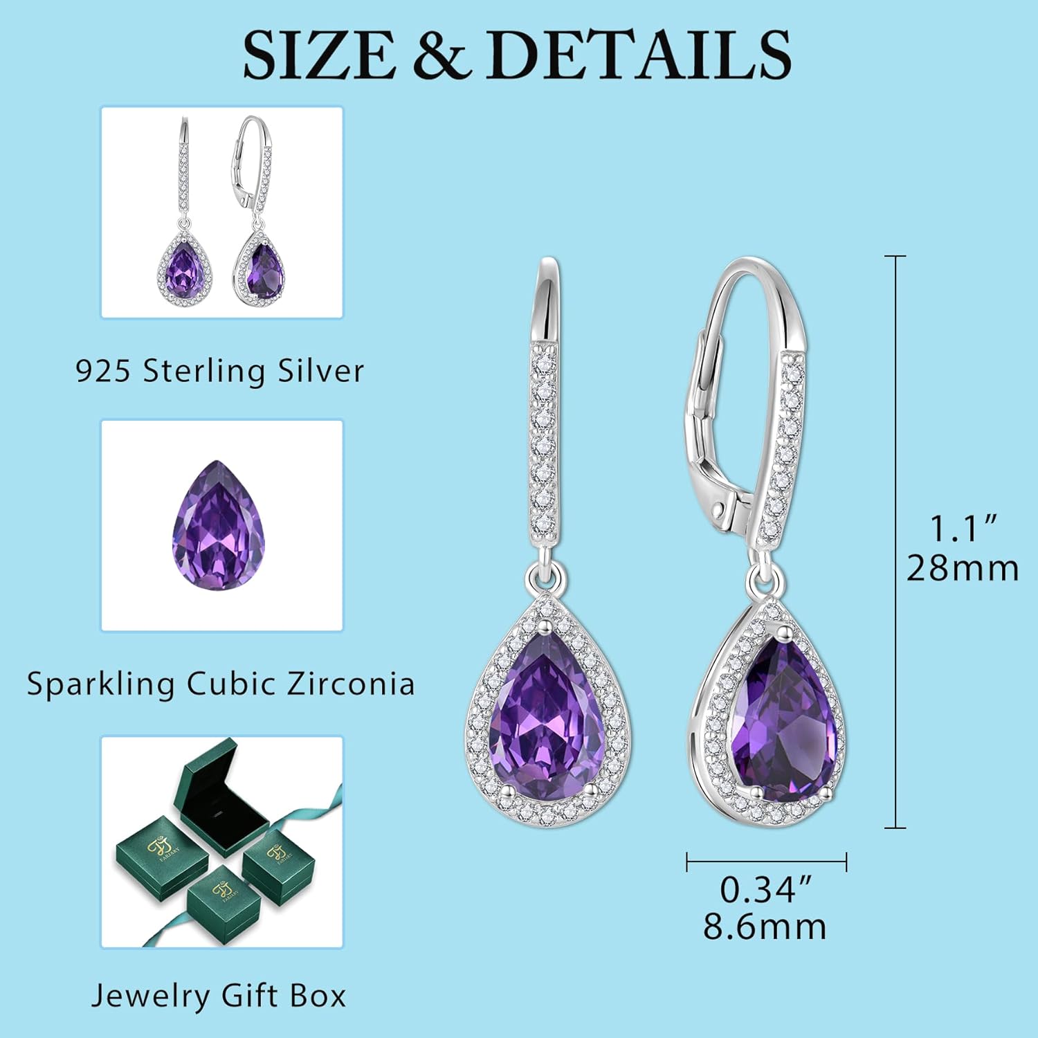 FJ Teardrop Dangle Drop Earrings 925 Sterling Silver Halo Leverback Earrings Birthstone Jewelry Gifts for Women - Image 6