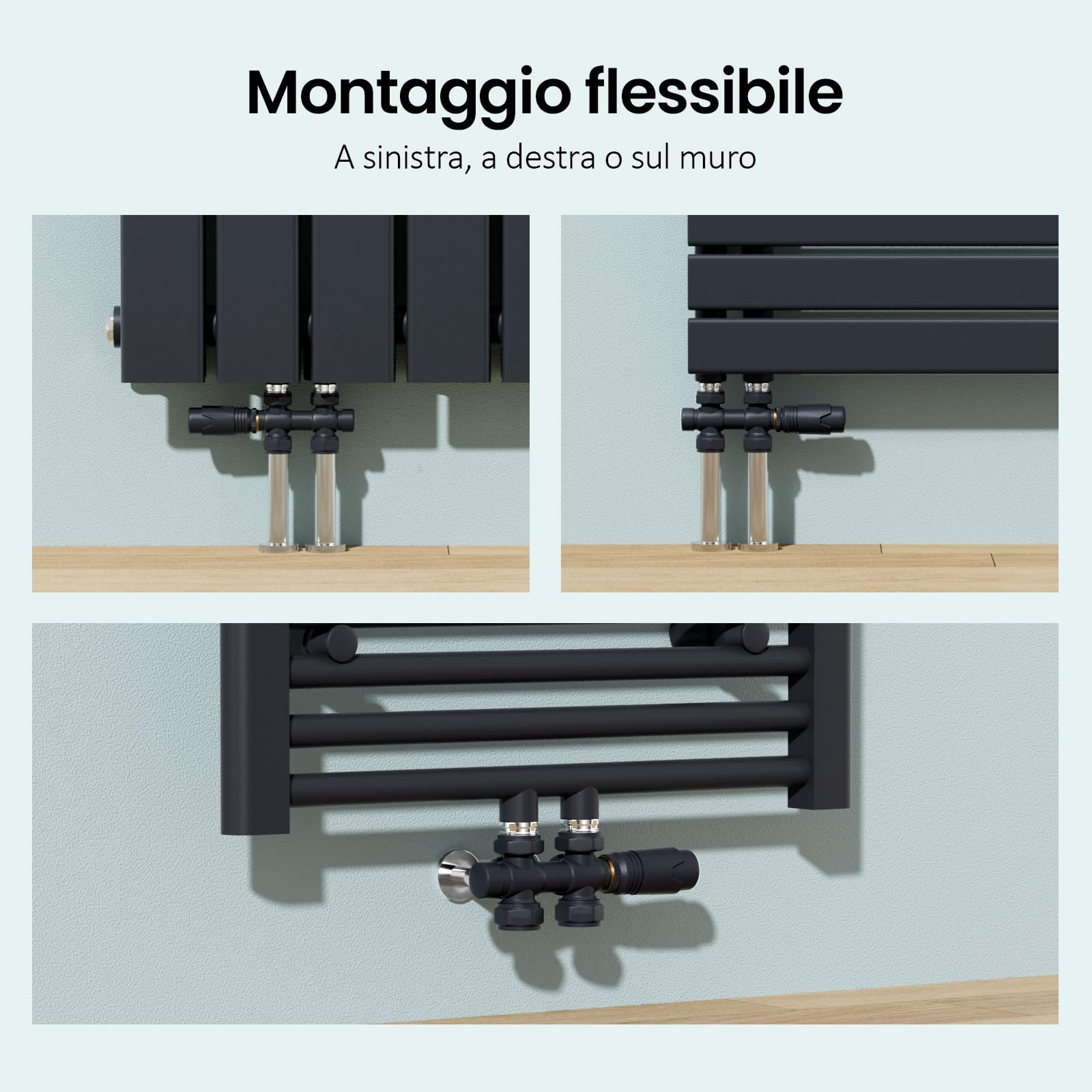 S'AFIELINA Multiblock Termoarredo Radiatore Antracite 1 Pezzo | Set Valvola Termostatica per Radiatore Bagno e Termosifone, Attacco Parete o Pavimento, per Tubi Rame 15 mm, Cromato