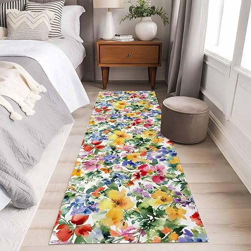 Miniatura 14 de Round Rugs 3 Feet, Green Yellow Floral Non Slip Area Rugs for Living Room, Bedroom, Barhroom, Entryway, Purple Blue Watercolor Retro Leaf Soft