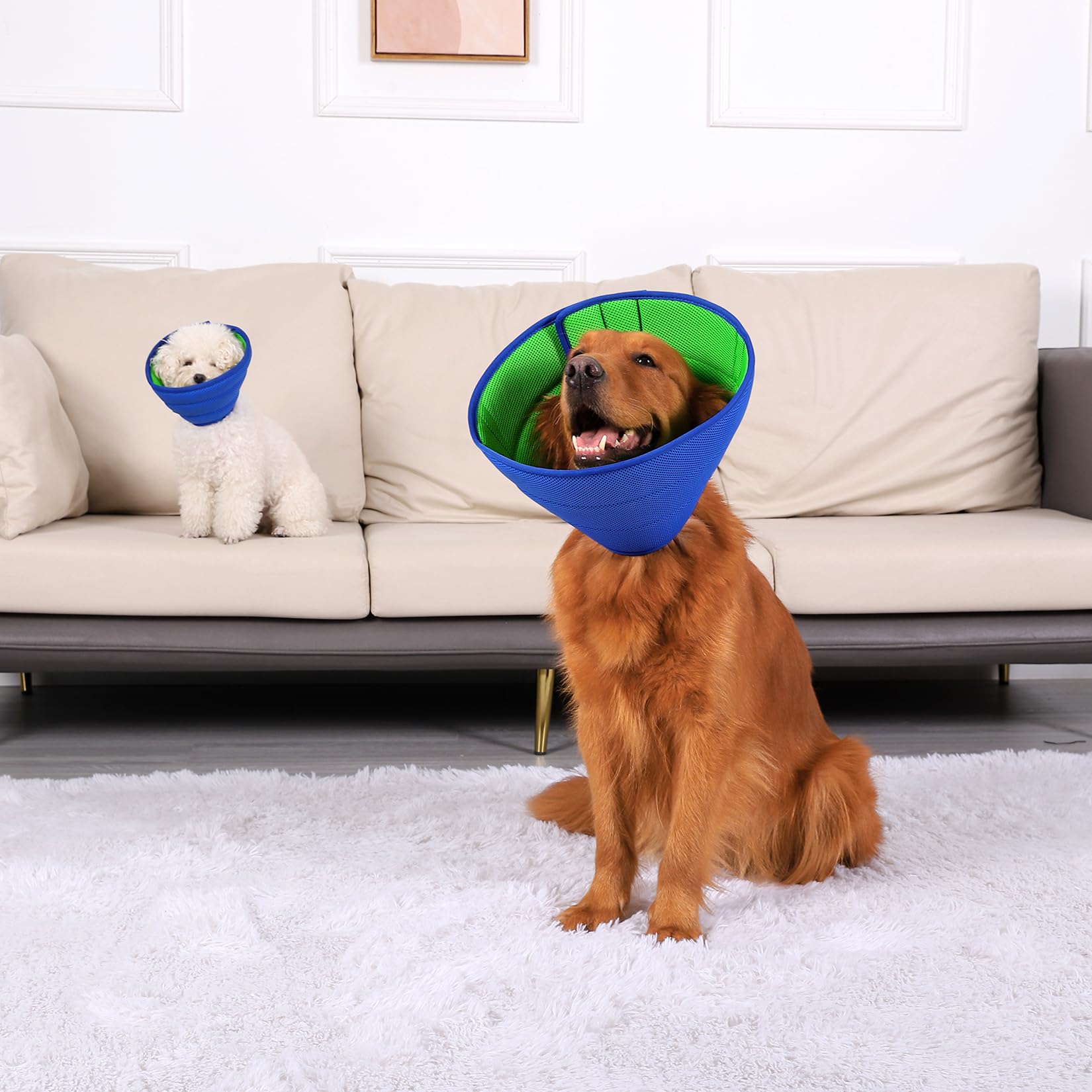 Halskrause Hund Weich, Hundekragen Leckschutz, Atmungsaktive Halskrausen für Hunde, Einstellbarer Schutzkragen Leckschutz Hund, Leicht Halskragen Hunde(Size 9, Blau)