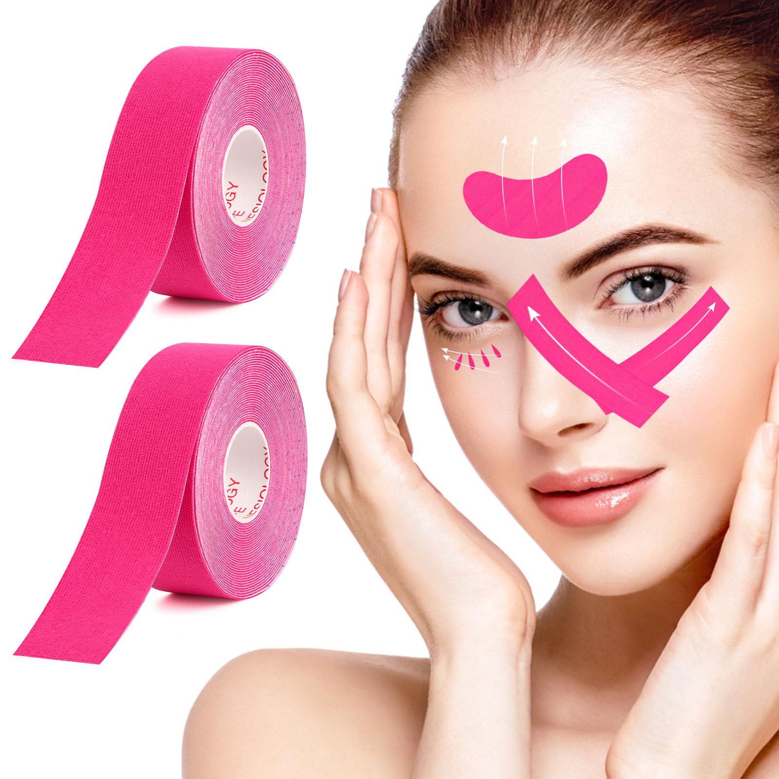 UKOFEW Lifting Facciale，Face Lifting Tape，Cerotti Antirughe Effetto Lifting，Nastro Lifting Facciale Kinesiologico，per il Lifting del Viso, per il Sollevamento Delle Rughe,per Rassodare la Pelle,Rosa