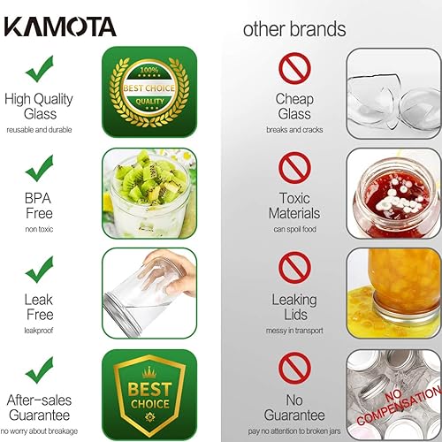 Miniatura 5 de KAMOTA Tarros Mason de boca ancha, paquete de 9 unidades de 16 onzas con tapas de boca ancha y bandas, ideales para mermelada, miel, recuerdos de