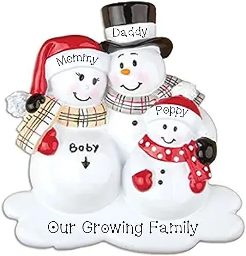 Ornamento de Navidad para bebé, adorno de embarazo, esperando con un niño, ornamento que estamos esperando, muñeco de nieve