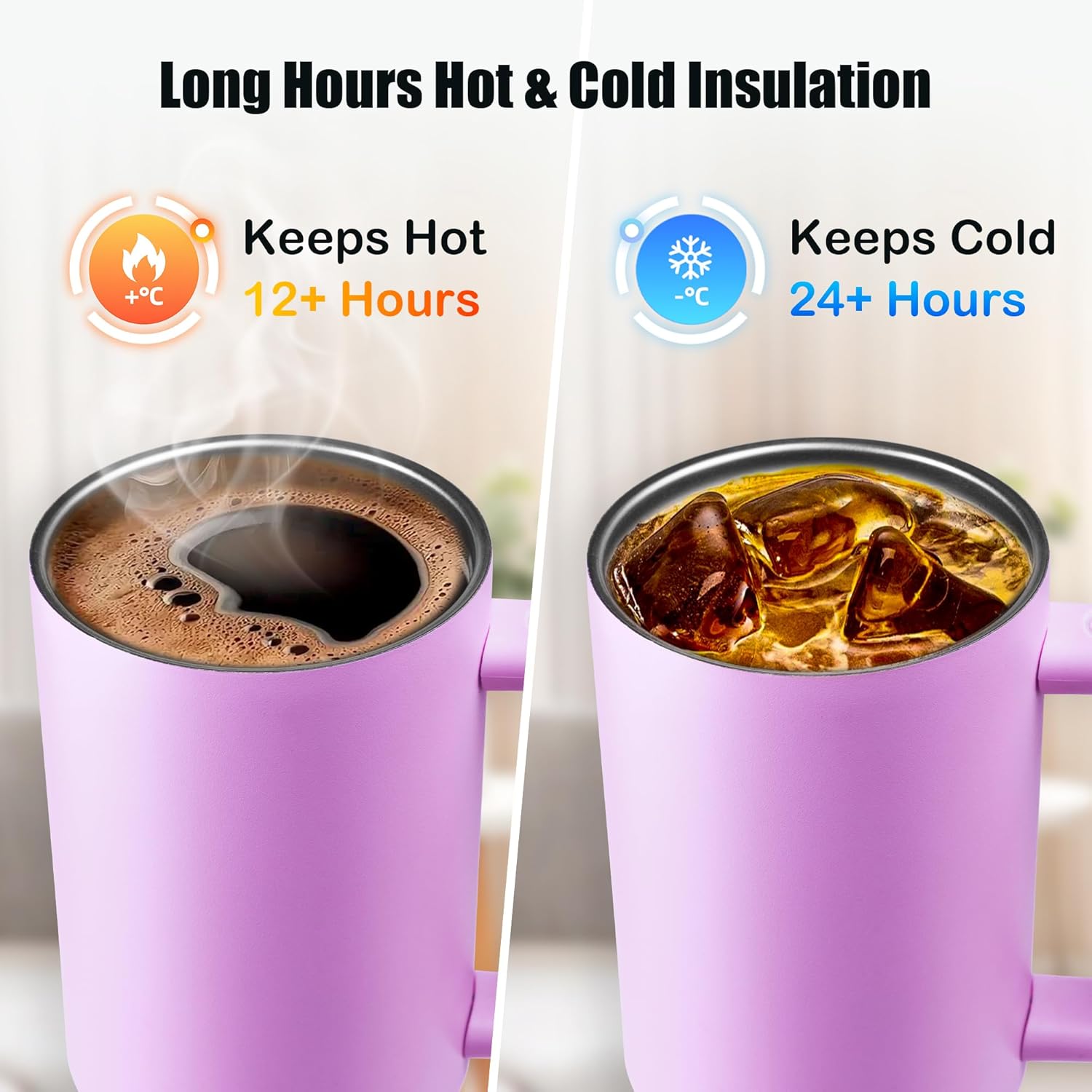 40 oz Insulated Tumbler with Handle and Straw | 100% Leakproof Insulated Water Bottle Travel Mug | Double Wall Vacuum Insulated | Cup Holder Friendly | BPA-Free (Dark Purple) - Image 4