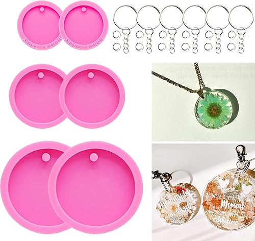 Kit de 66 moldes de resina epoxi  6 moldes de silicona de forma redonda para resina, moldes de fundición epoxi, llaveros y anillo de salto para