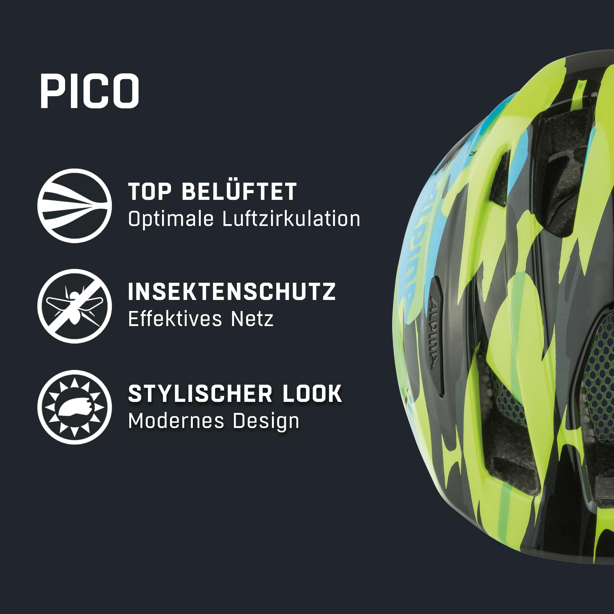 Alpina PICO - Leichter, Optimal Klimatisierter & Bruchfester Fahrradhelm Mit Fliegennetz Für Kinder