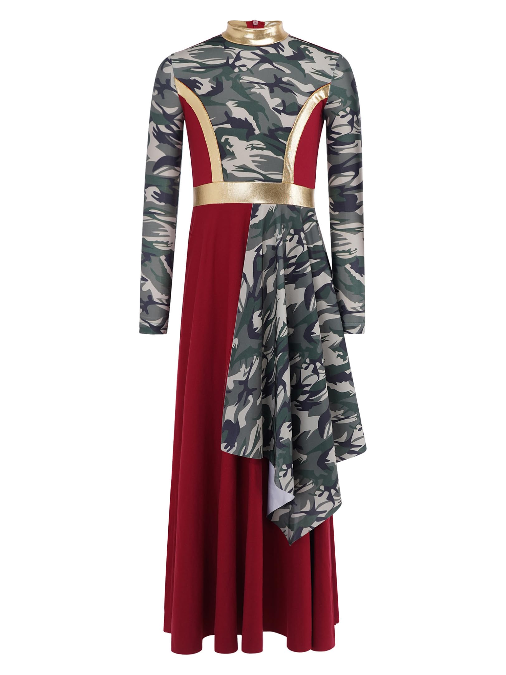Vestido de Danza Cristiana para Niña Vestido Baile de Mangas Largas con Estampado Traje Culto Litúrgico Fiesta de Alabanza