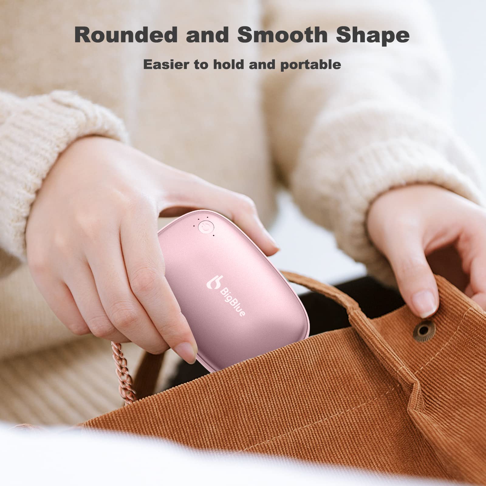 Rechargeable Hand Warmer 3-in-1, BigBlue 6000mAh Reusable Handwarmer with Emergency Light for Camping, Electric USB Hand Warmer Powerbank for Hunting, Pocket Heater for Ski, Golf, Gifts for Girl/Men